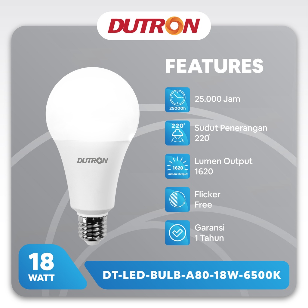 Lampu LED DUTRON 18W 18Watt PUTIH Lampu Bohlam LED DUTRON 18 W PUTIH