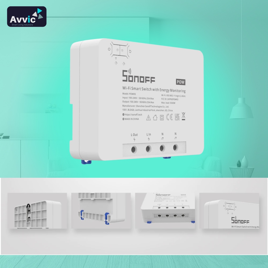Sonoff POWR3 High Power Energy Monitoring Smart Switch Saklar Pintar 25A 5500W Max Load Energy Voltage Monitoring