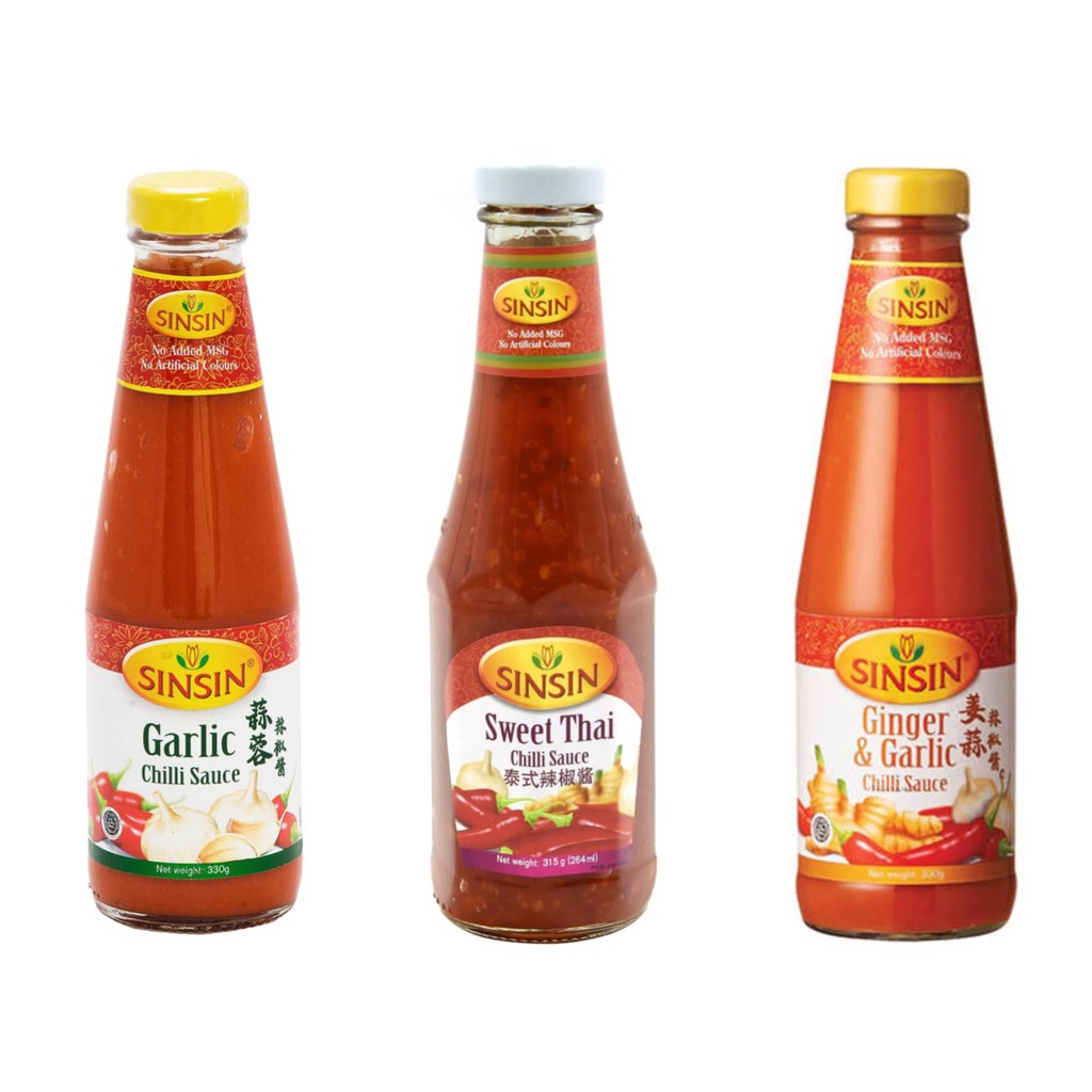 

Sinsin Sin Sin Garlic Chili Sauce , Ginger & Garlic , Sweet Thai Saus Halal