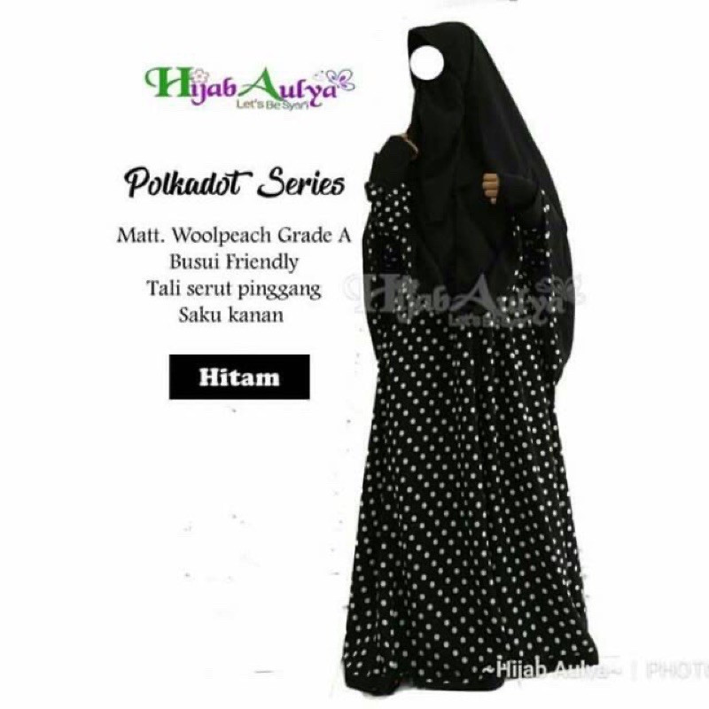 gamis syar’i polkadot series set khimar (free cadar) gamis polka ori by hijab aulya pemalang hitam