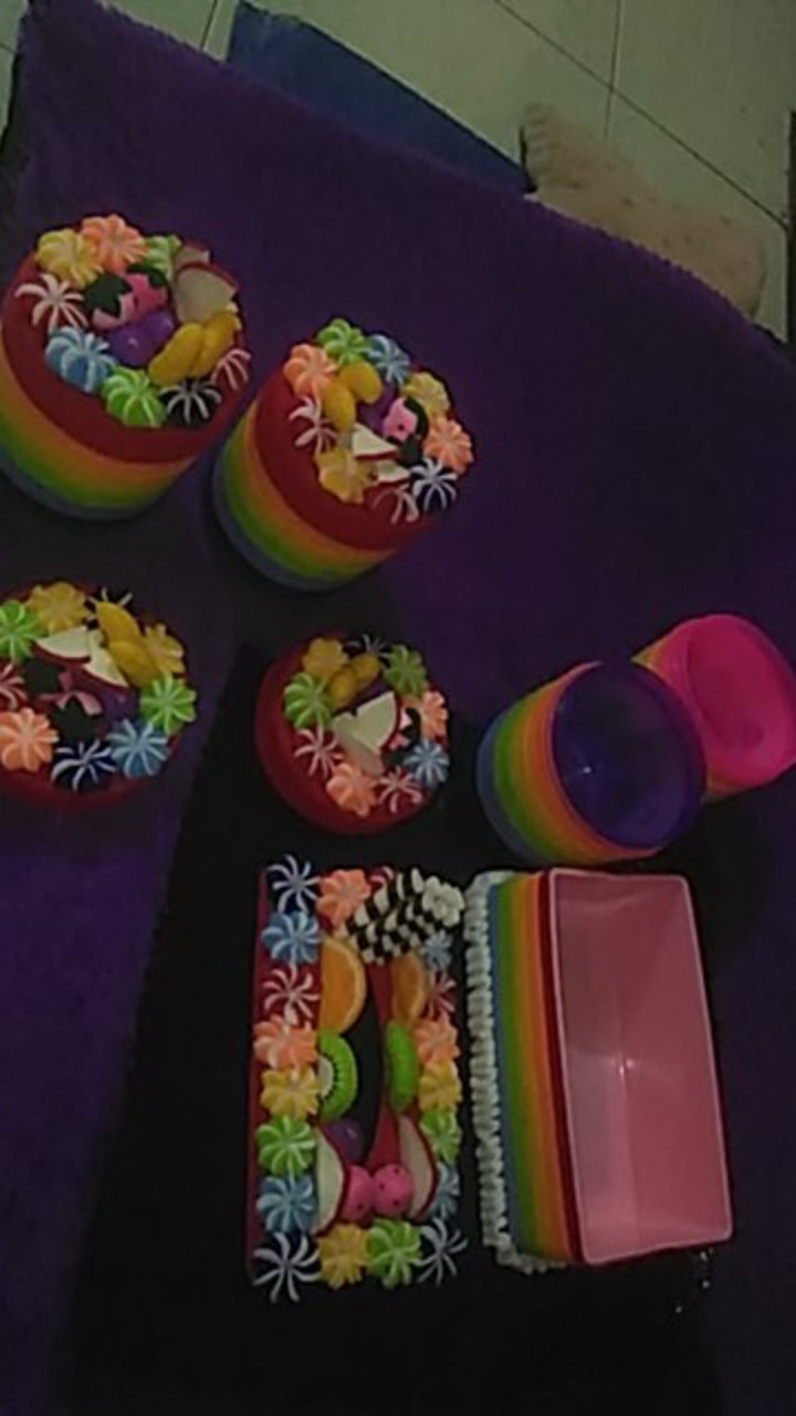 [ready] Set Toples Flanel Rainbow Fruits On Forest