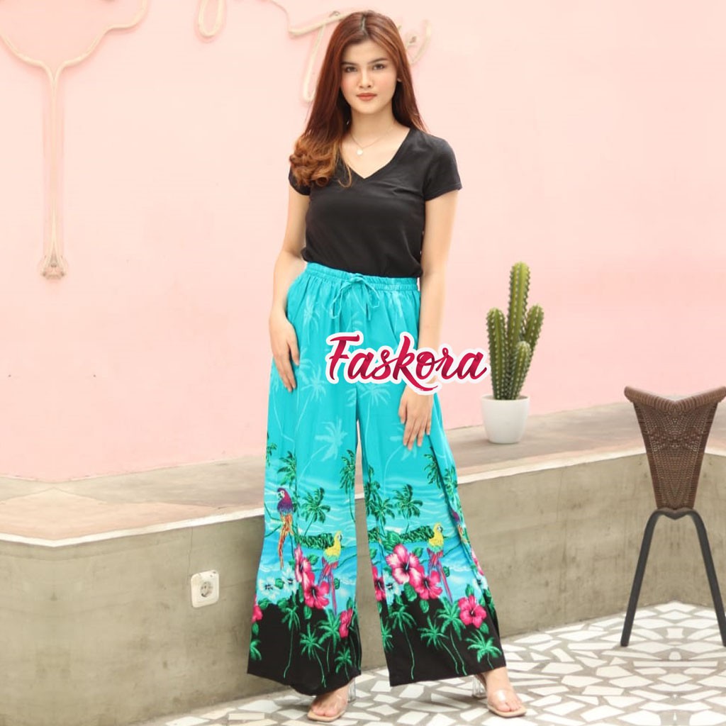 Celana Panjang Wanita Jumbo Kekinian Kulot Motif Pantai / Celana Kulot Jumbo Wanita Big Size Panjang