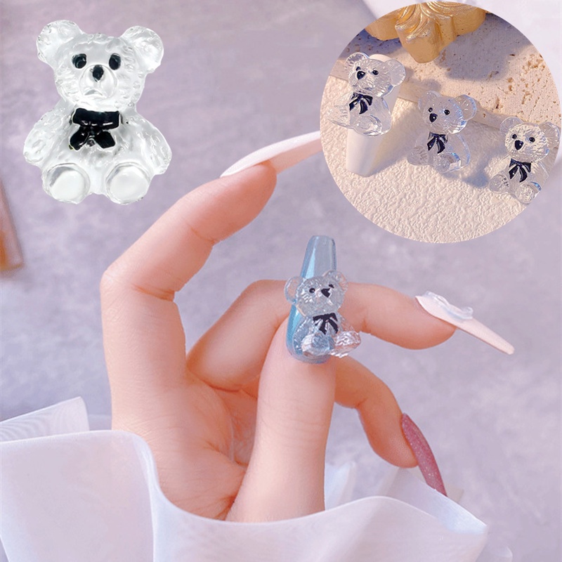 Stiker Kuku Motif Kartun Beruang Jelly Transparan Ukuran 10x13mm Untuk Anak Perempuan