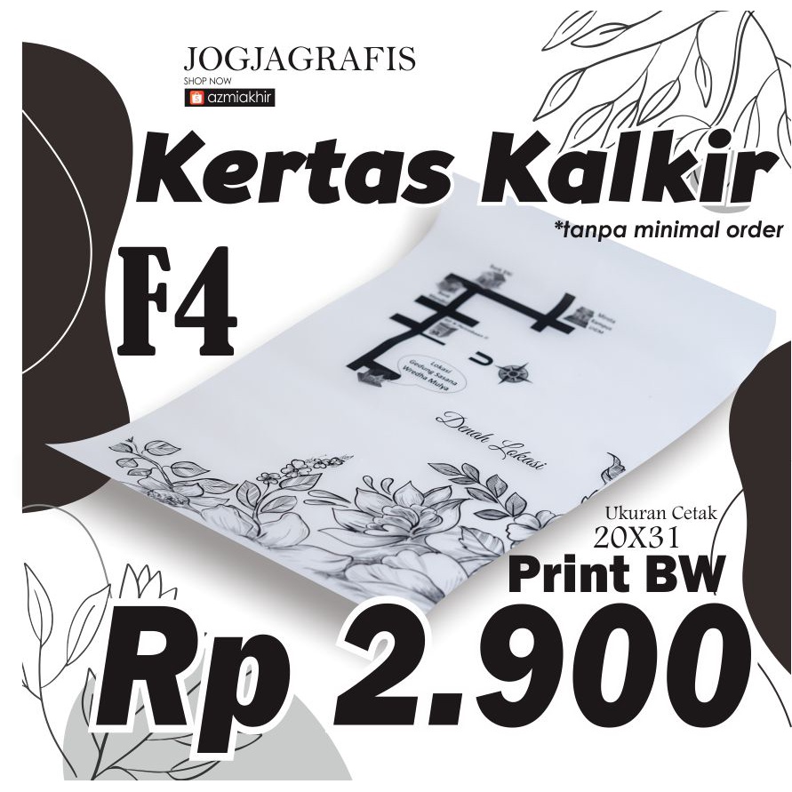 Print Kertas Kalkir BW ( Hitam Putih ) / Amplop Kalkir / Kalkir Undangan / Kalkir F4 Tanpa Minimal O