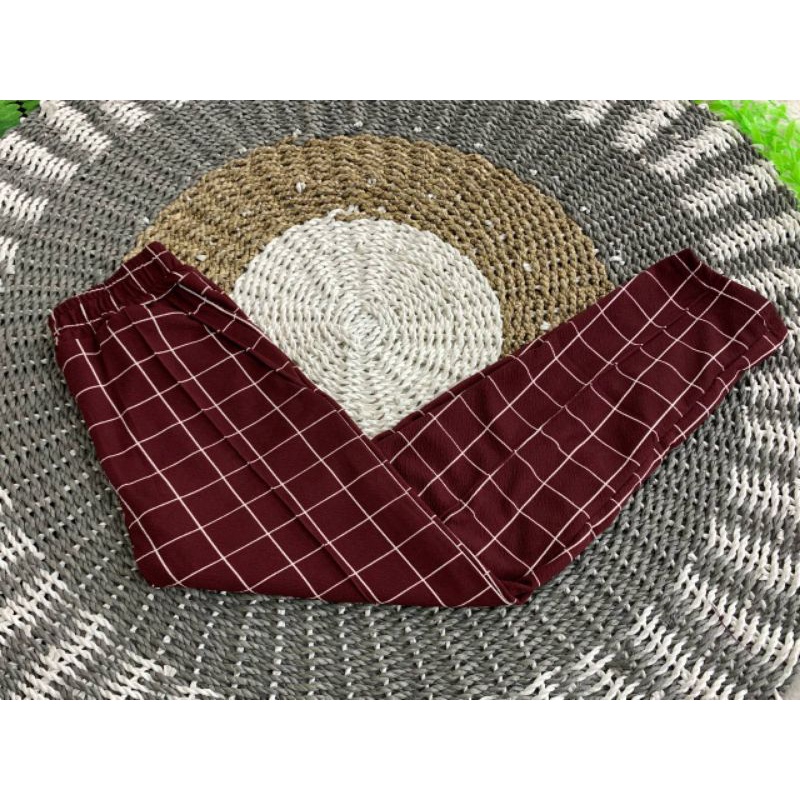 CELANA PANJANG WANITA BAGGY PANTS JUMBO BIG SIZE TARTAN MOTIF KOTAK KOTAK PINGGANG KARET CELANA HARIAN WANITA MURAH BISA COD