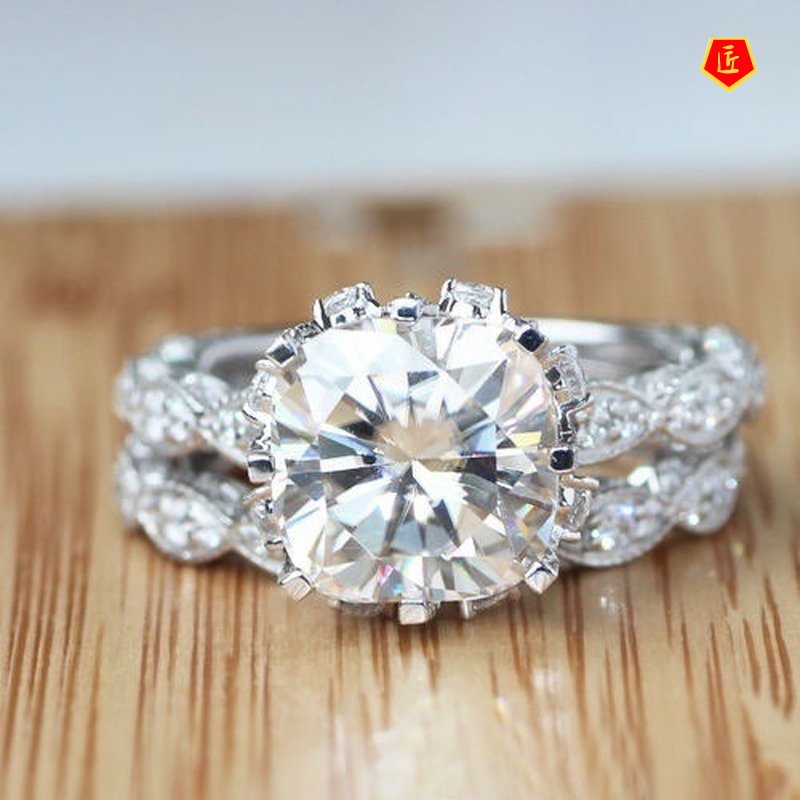 [Ready Stock]Women's Round Rhinestone Ring Set