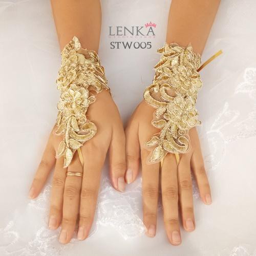 [PRODUK TERLARIS] AKSESORIS WANITA WEDDING SARUNG TANGAN BROKAT EMAS STW005