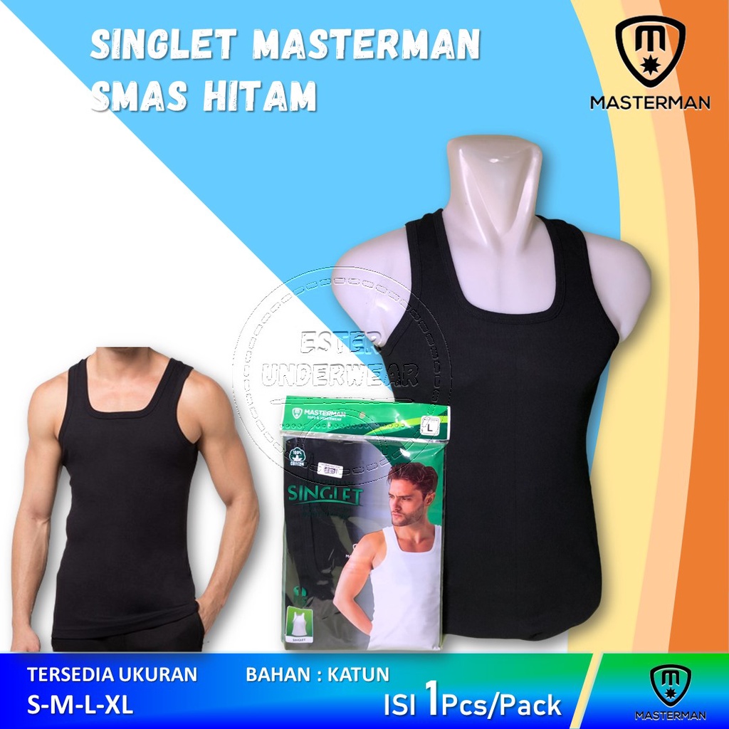 Kaos Singlet Pria MASTERMAN SMAS Hitam Isi 1Pcs