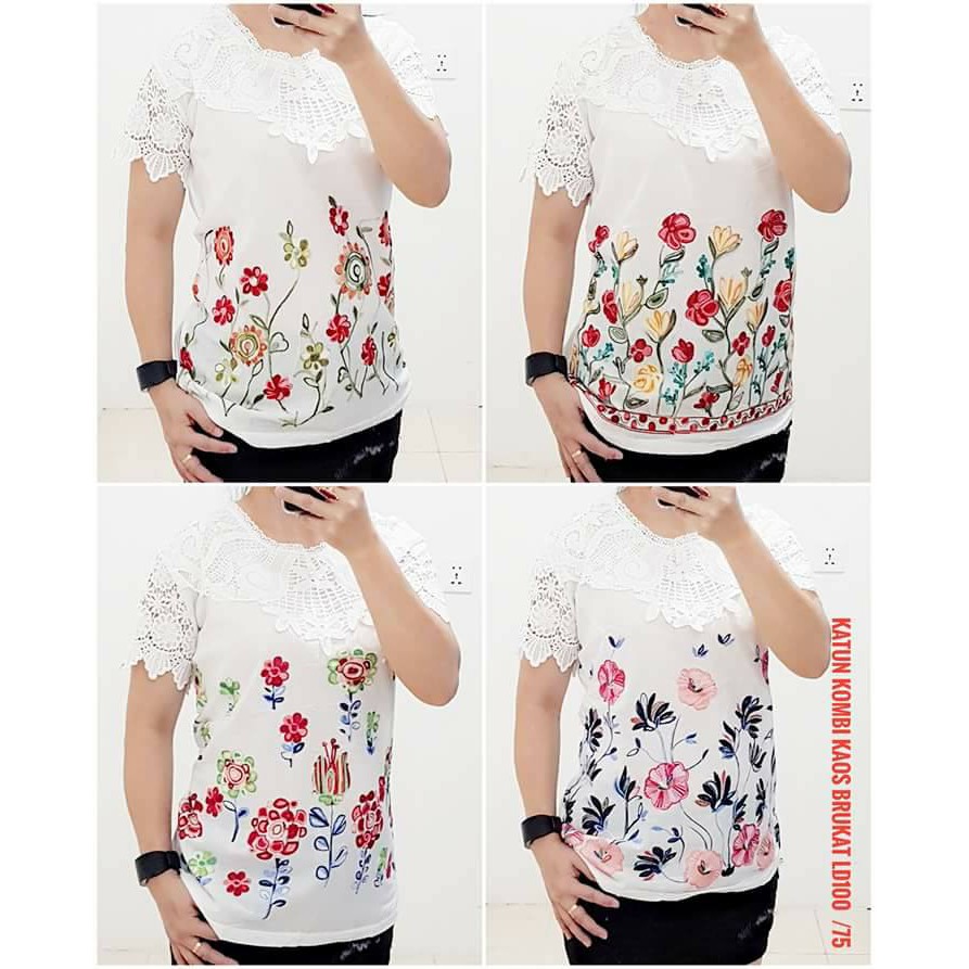 blouse katun bordir / atasan putih