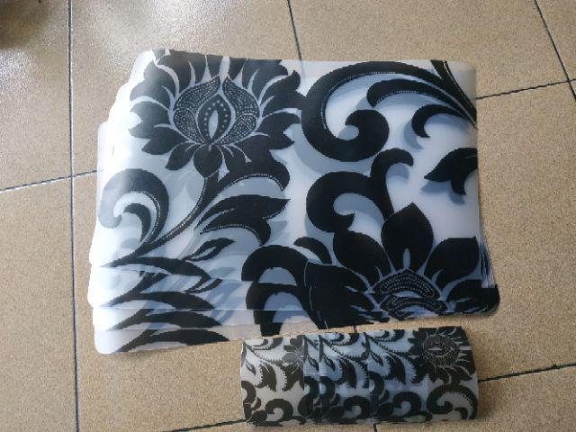 (set) Alas Makan / Tatakan Gelas Piring Begonia Black - Transparan