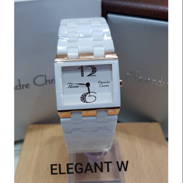 JAM TANGAN ALEXANDER CHRISTIE WANITA ORIGINAL AC 2562 KERAMIK PUTIH ROSEGOLD
