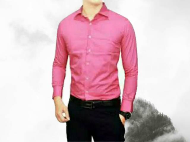 Kemeja formal lengan panjang pria pink