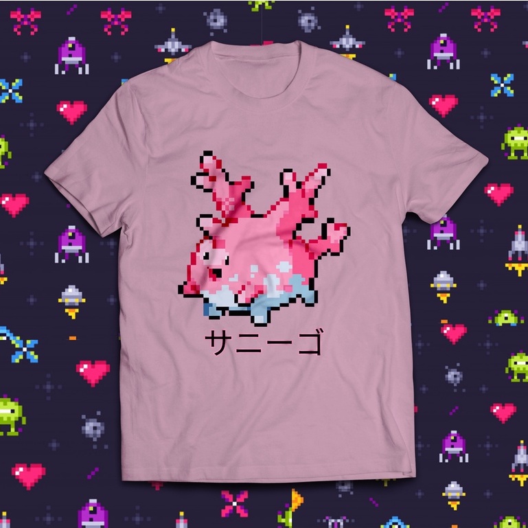 T-Shirt Kaos Baju Anime Pokemon Corsola Retro Pixel Art
