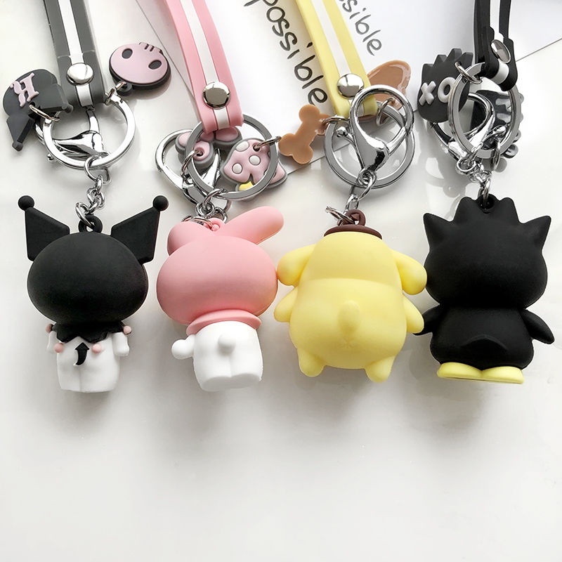 Gantungan kunci karakter kuromi bad badtz maru cinmamoroll pom purin keroppi hello kitty bear lucu imut untuk tas motor mobil