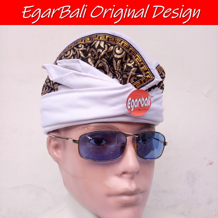 EgarBali udeng bali putih tepi bunga emas