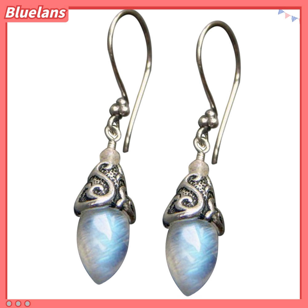 Bluelans Anting Kait Gantung Wanita Bentuk Kerucut Hias Moonstone Imitasi Gaya Retro Untuk Pesta