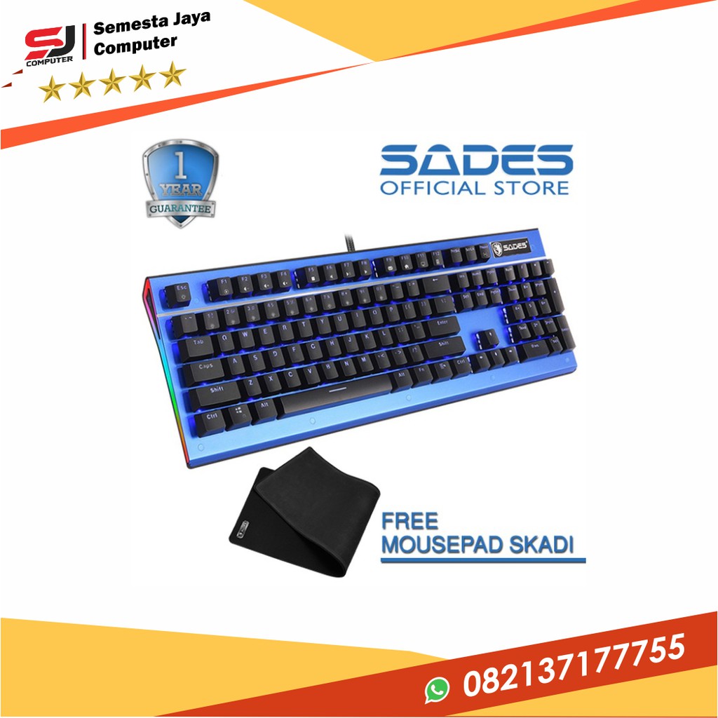 KEYBOARD SADES GAMING SICKLE KAILH BLUE &amp; RED SWITCH METAL PANEL RGB