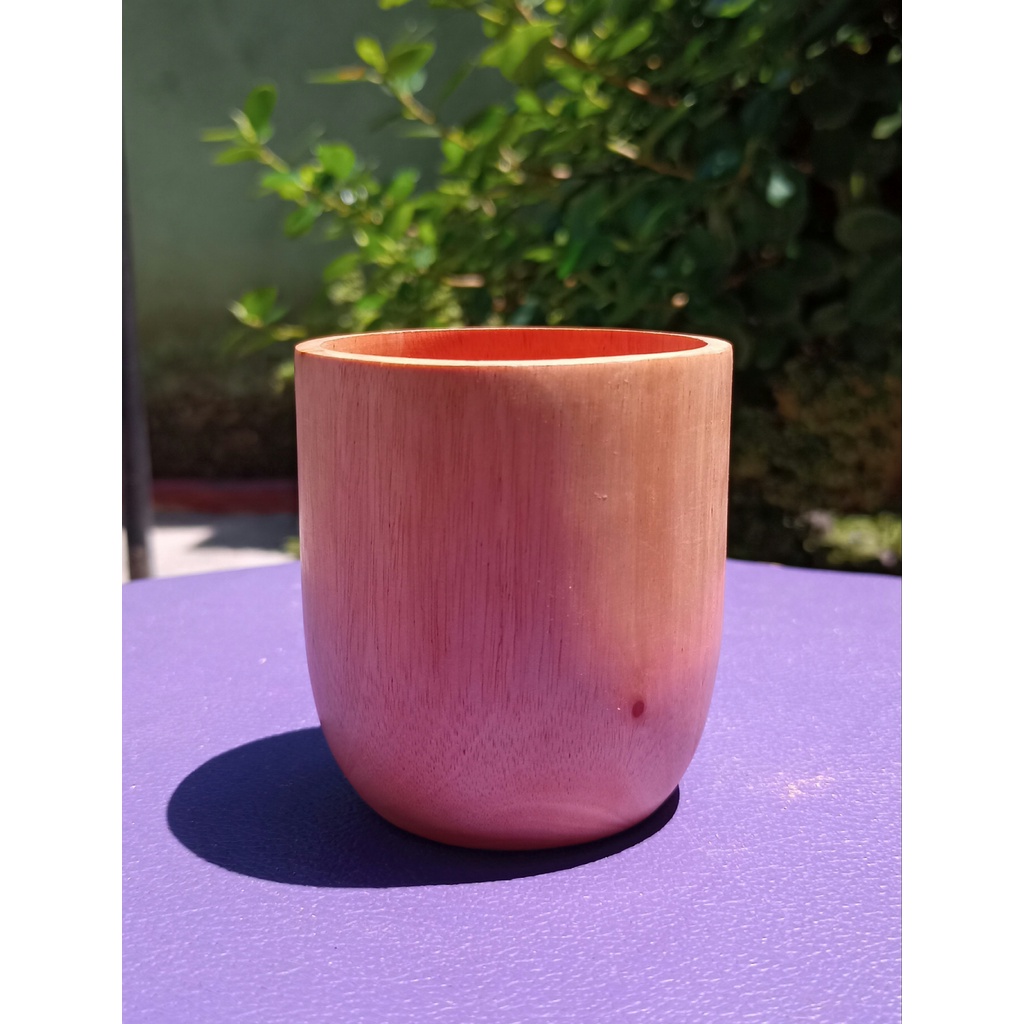 Gelas mug/gelas oval 8cm kayu mahoni