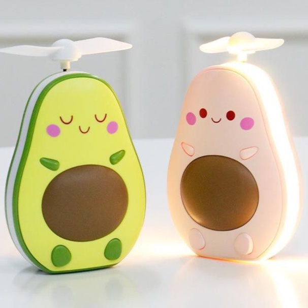 Kipas Angin Karakter Avocado / Kipas Angin 3in1 LED / Cermin Kipas / Kipas Lucu