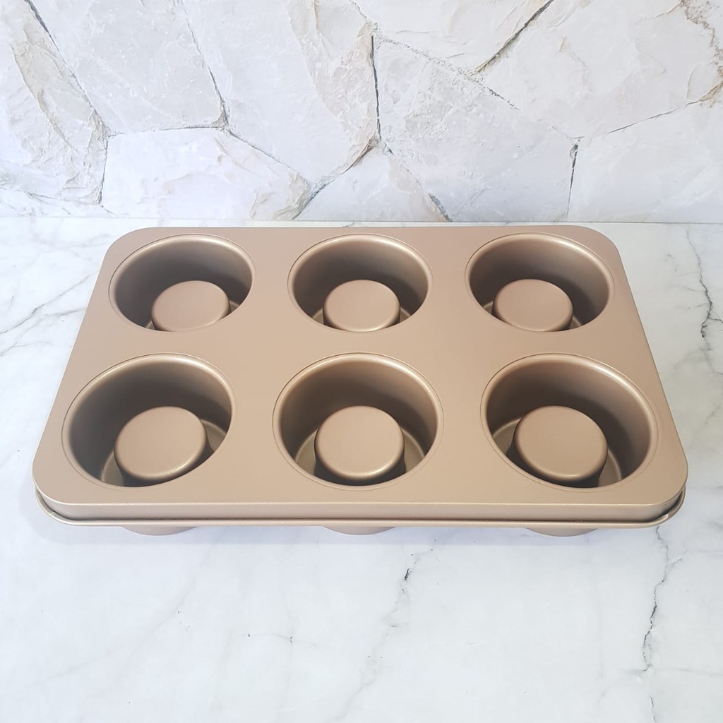 Loyang slinder pie 6 lubang Gold  Cake Mould bake pan tulban mini 6 cup