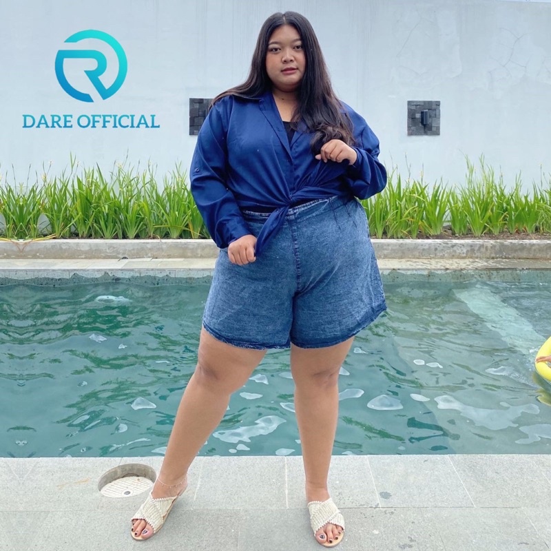 Shani Hot Pants Jumbo Celana Pendek Wanita BB 100 Kg Jeans Snow LP 100 110 120 130 Big Size Karet Pi