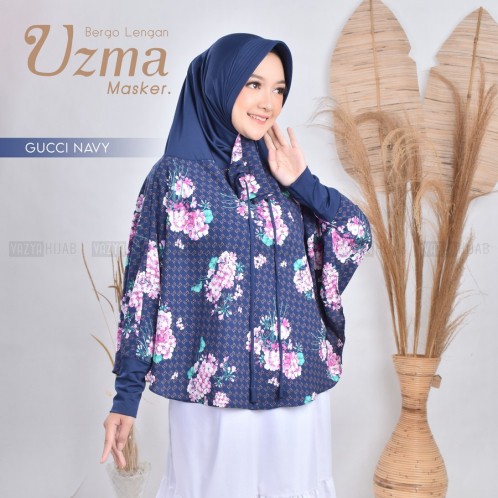 Bergo Lengan Uzma Masker anti tembem motif bunga daisy daily hijab Jilbab Hijab adem praktis tinggal
