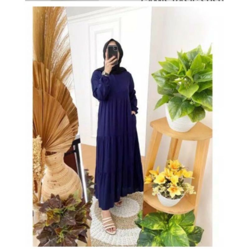 Gamis Jumbo / Dress Muslim wanita / Maxy dress muslim / Gamis Wanita busui friendly-Dress polos navy