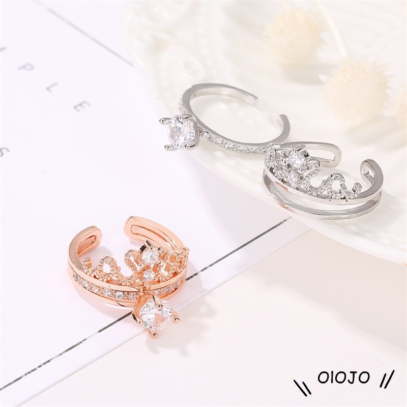 Korea Cincin Wanita Mahkota Berlian Aksesoris Fashion - Ol