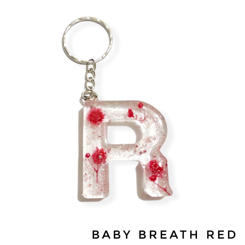 Gantungan Kunci Inisial Resin Keychain Babybreath Dried Flower Bunga Kering Initial Number Alphabet Huruf Angka