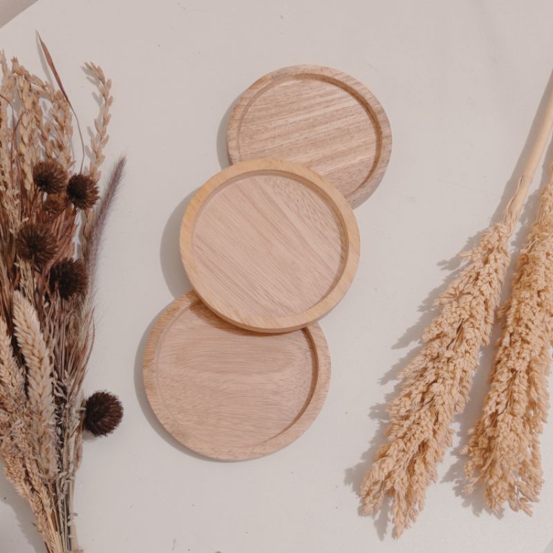 Tatakan Kayu Bulat / Tatakan Gelas / Coaster Kayu Bulat Cekung