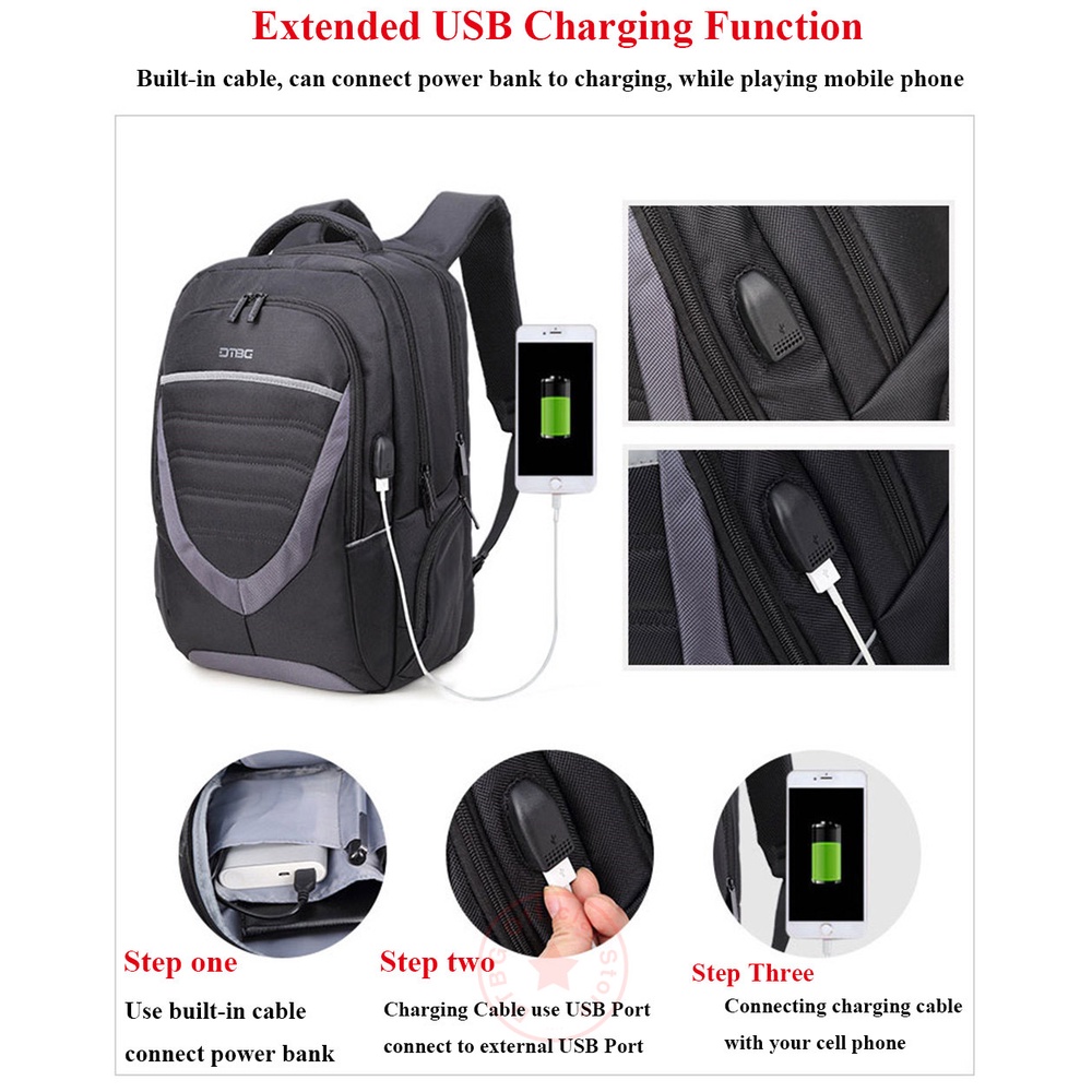 AKN88 - DTBG D8006W 17.3 Inch Grey - Lightweight Laptop Backpack With USB port