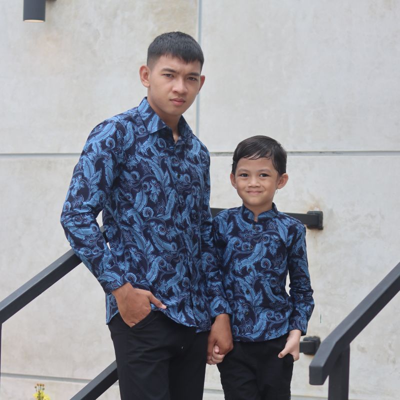 Batik Bule kemeja batik couple batik ayah batik anak batik abu hitam dan batik biru navy batik pria lengan panjang