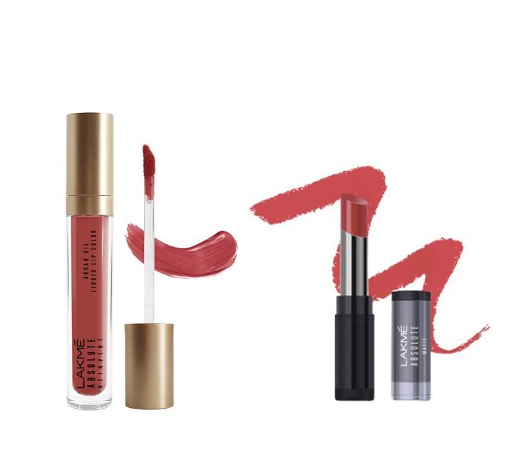 Lakme Absolute Argan Oil Lipstick Matte  Front Row Red + Lakme Absolute Lipstik Berry Punch