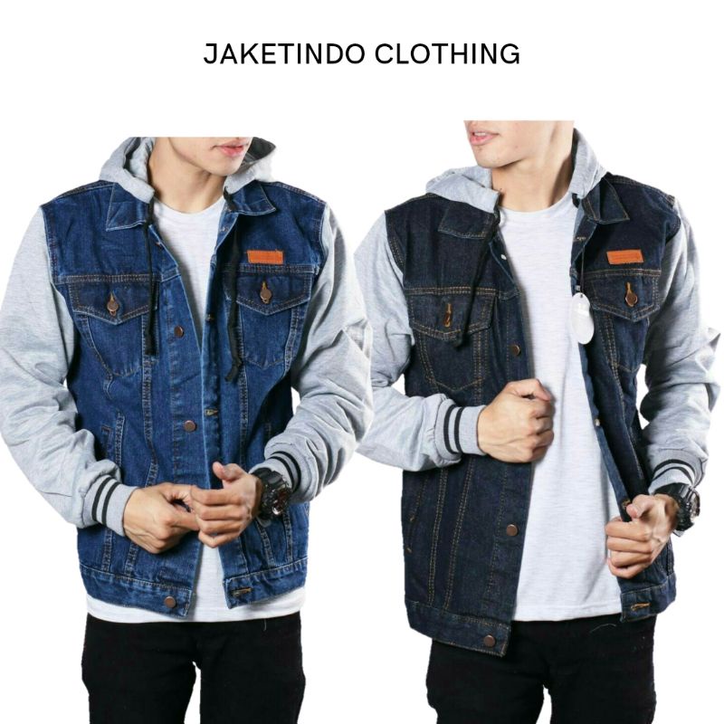 Jaket Jeans Reglan Kombinasi Big Size  XXL - XXXL - Jaket Boy - Jaket Ariel