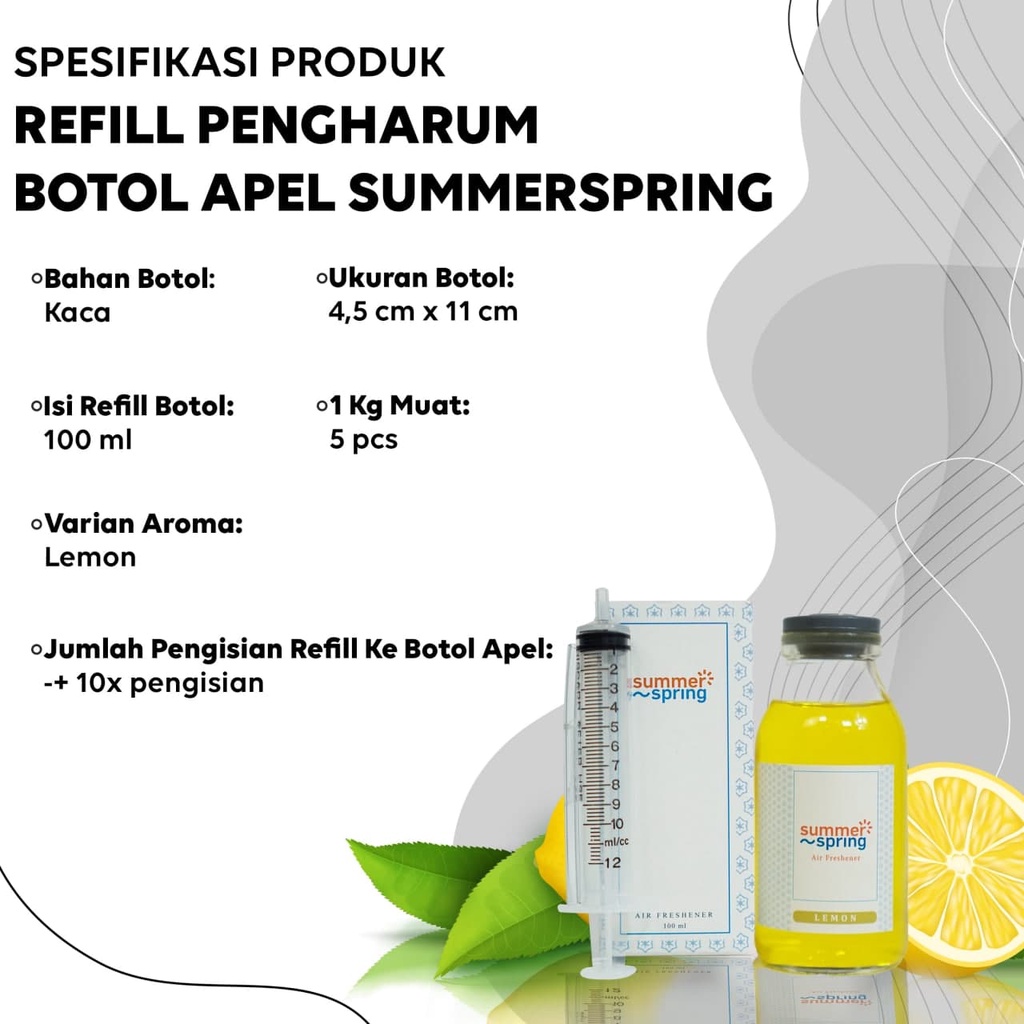 Parfum Mobil Pengharum Ruangan Pewangi Kamar Tidur Harum Summer Spring | Refill Apel | Aroma Lemon