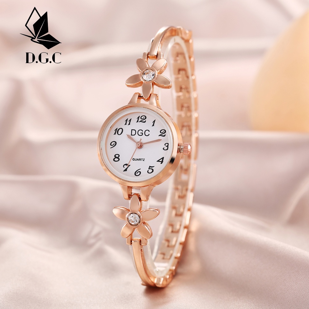 ✨DGC✨ Jam Tangan Wanita Fashion Bunga Kecil Dengan Gelang Dial Berlian Jam Tangan Korea Sederhana Kasual Mahasiswa Qua W220