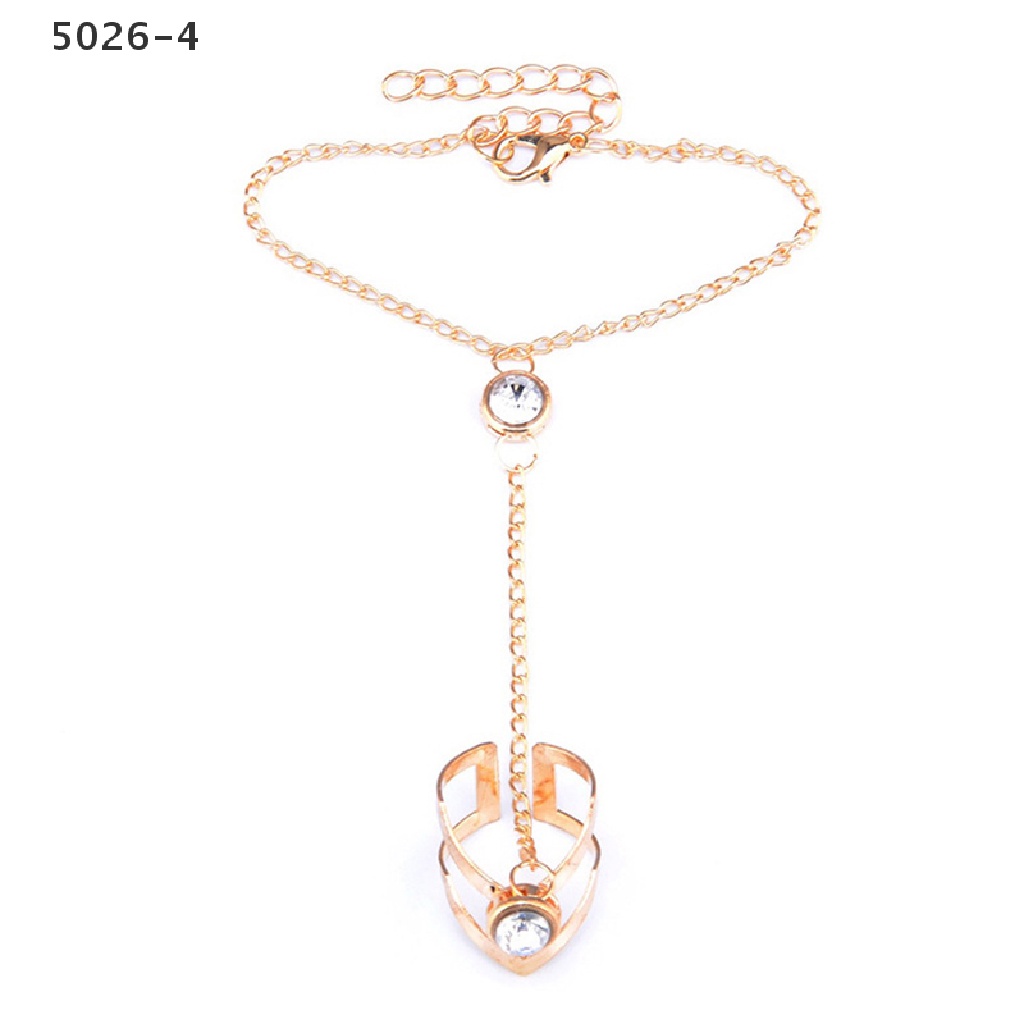 5026-4 Gold Big Crystal Ring Bracelet for Women Wrist Chain Jewelry Hand Back Chain 5026-4