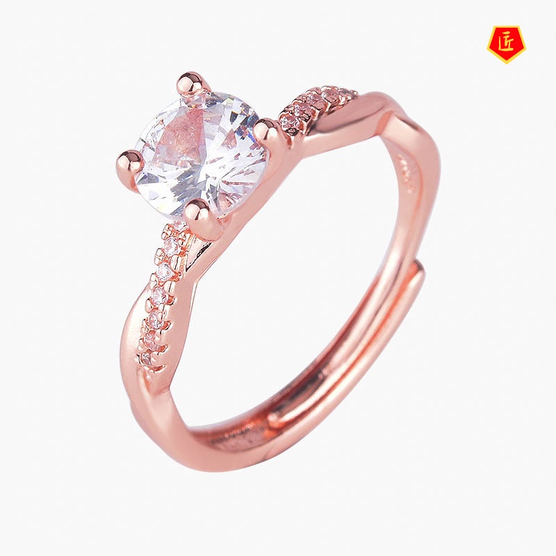 [Ready Stock]18K Rose Gold Moissanite Four-Claw Open Ring for Women