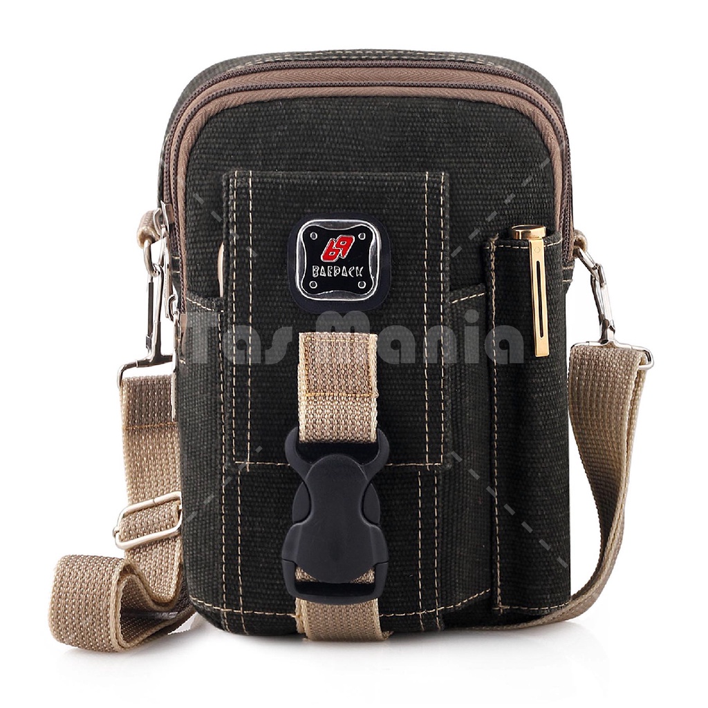 Tas Selempang Pria / Wanita Braun Fox Kanvas Mini Digger Tas Pinggang Pria Army Tactical Molle Waist Small Bag Military