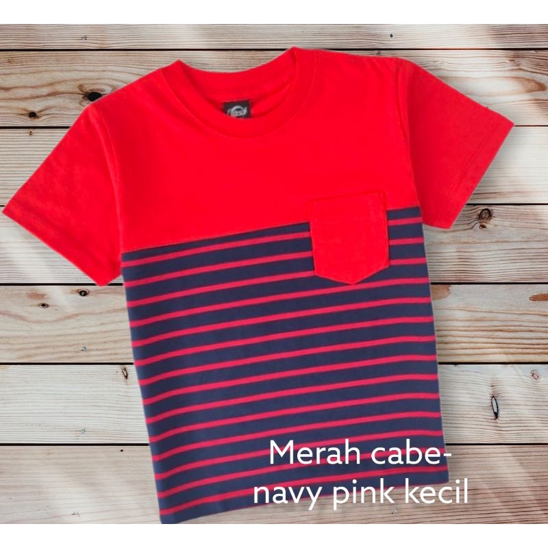 kaos kombinasi polos salur poket