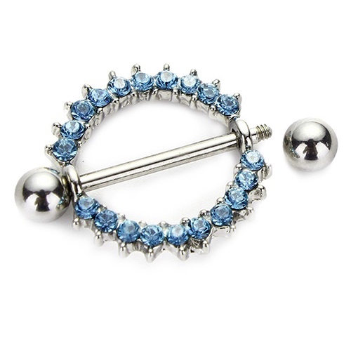 Cincin Tindik Puting Bentuk Bunga Matahari Bahan Baja Aksen Berlian Imitasi