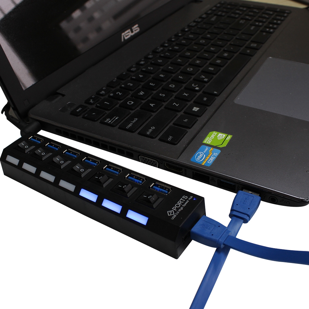 Usb 3.0 Hub Multi USB Splitter USB 3hab Menggunakan Power Adapter Hub USB 3.0 7port Expander Dengan Lampu LED Dan Saklar Untuk Aksesoris Komputer PC