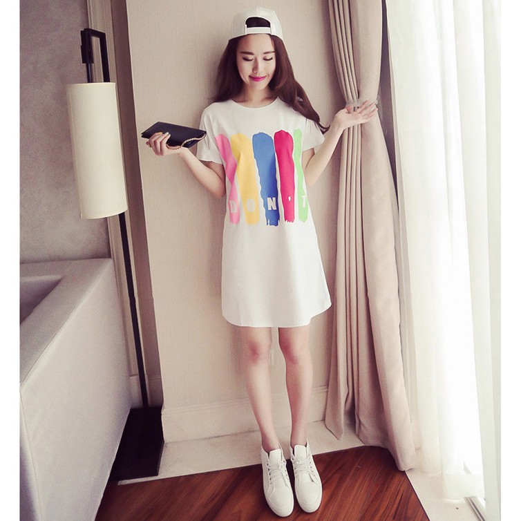 T-shirt Big Size Rok Dress Korean Style Rok Casual Santai Leher Bulat Rok Longgar Cantik Adem Nyaman