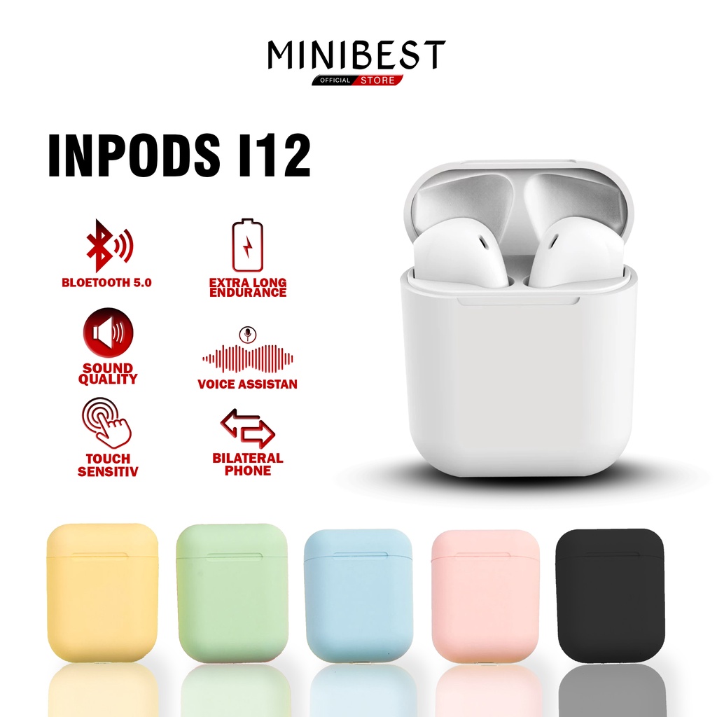 MINIBEST Headset Bluetooth inpods 12 TWS Macaron Earphone True Wireless Stereo HIFI Sentuh Earbud i12 MB-555