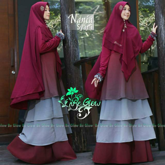 Nania syari by be glow ready gamis marun gamis pesta syari