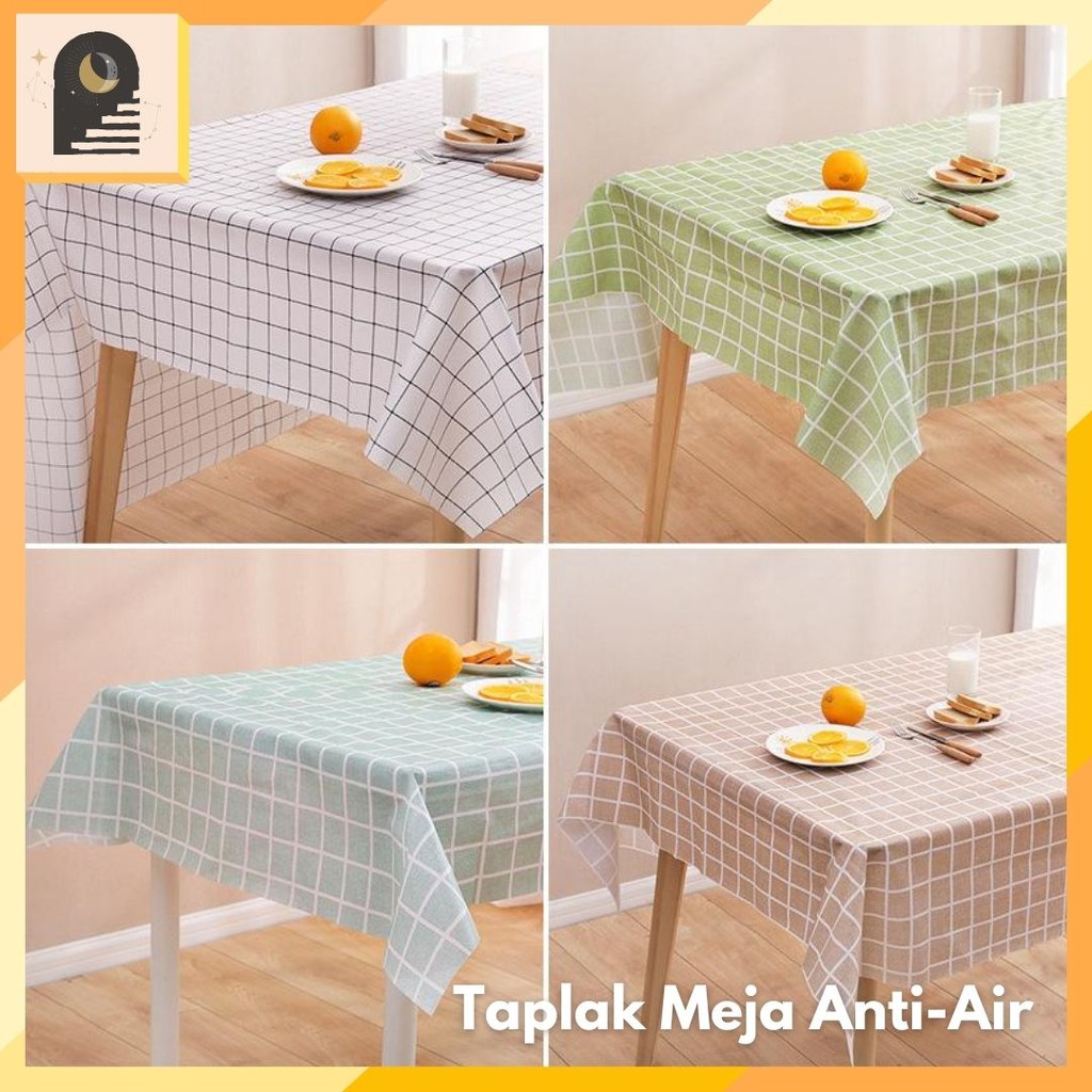 Taplak Meja Makan Ruang Tamu ZamZam PEVA Anti Air Motif Kotak Aesthetic Nordic Tebal 137x180 cm