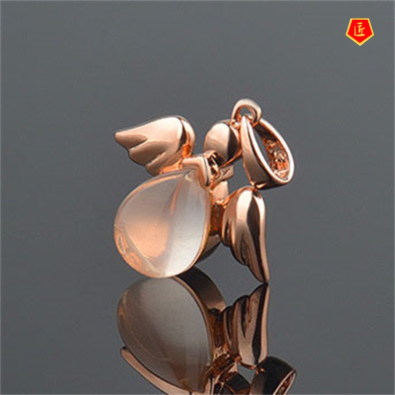 [Ready Stock]Korean Angel Necklace Rose Gold Pink Crystal Women's Pendant Sweet Elegant