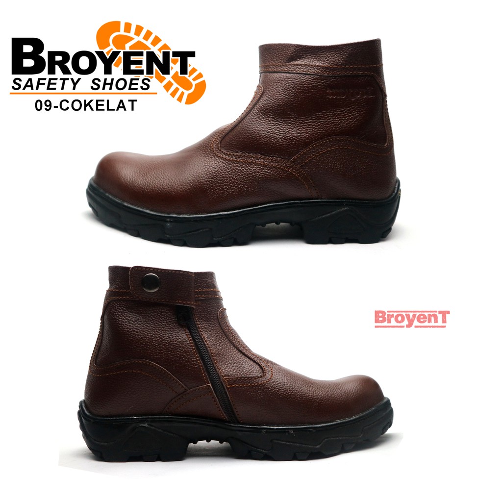 Sepatu Safety Boot Pria Resleting Kulit Asli 09