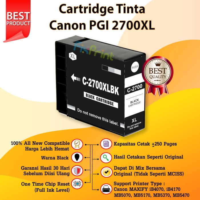 Tinta Compatible Canon PGI 2700XL Refill Printer IB4070 IB4170 MB5070