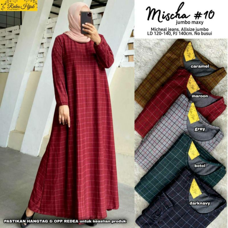 MISCHA 10 BAJU GAMIS DRESS JUMBO BIG SIZE MOTIF KOTAK KOTAK LD 120-140 FIT XXL XXXL XXXXL